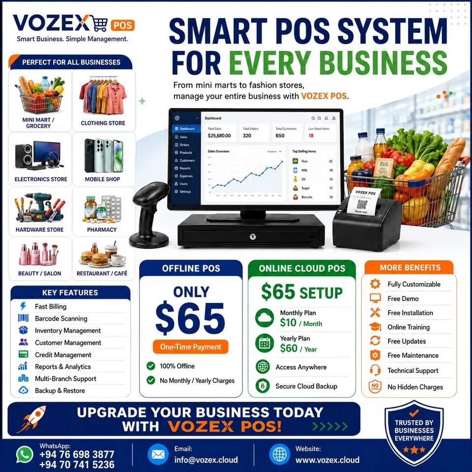 VOZEX POS system Sri Lanka for multiple business types